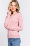 Suéter de Algodón para Mujer con Cuello Redondo y Detalle de Trenzas