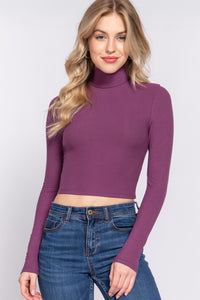 Top Corto Blusa de Punto con Cuello de Tortuga y Manga Larga