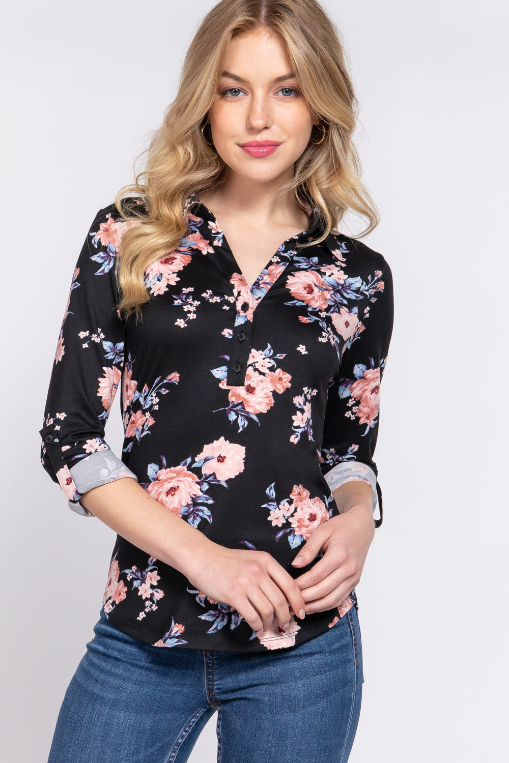 Blusa Estampado Floral de Punto con Mangas 3/4