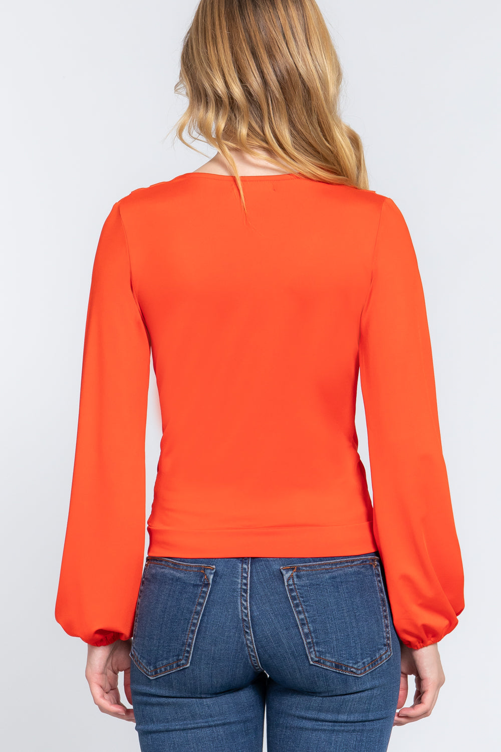 Blusa para Dama Naranja Neón Escote Cruzado Manga Larga