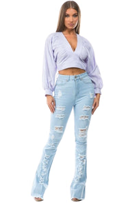 Jeans wideleg con efecto rotos