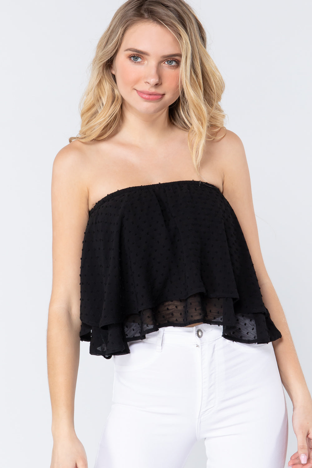 Blusa strapless con olanes